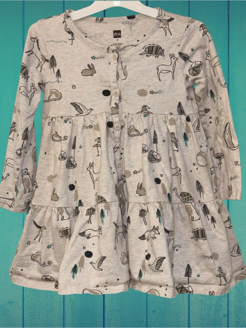 Tea Collection Girls’ Henley Tiered Dress - Size 4 Woodland Print